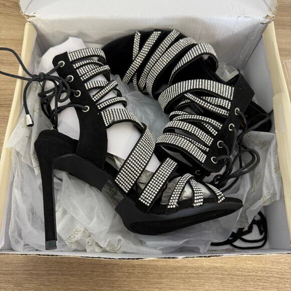 Vigo Fiore Womens Black Sparkle Strappy Formal Heels New in Box Size 6.5 - Picture 12 of 14